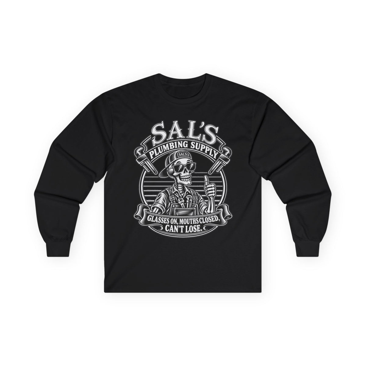 Sal's Plumbing Supply skeleton logo Long Sleeve Tee | Vintage plumber graphic