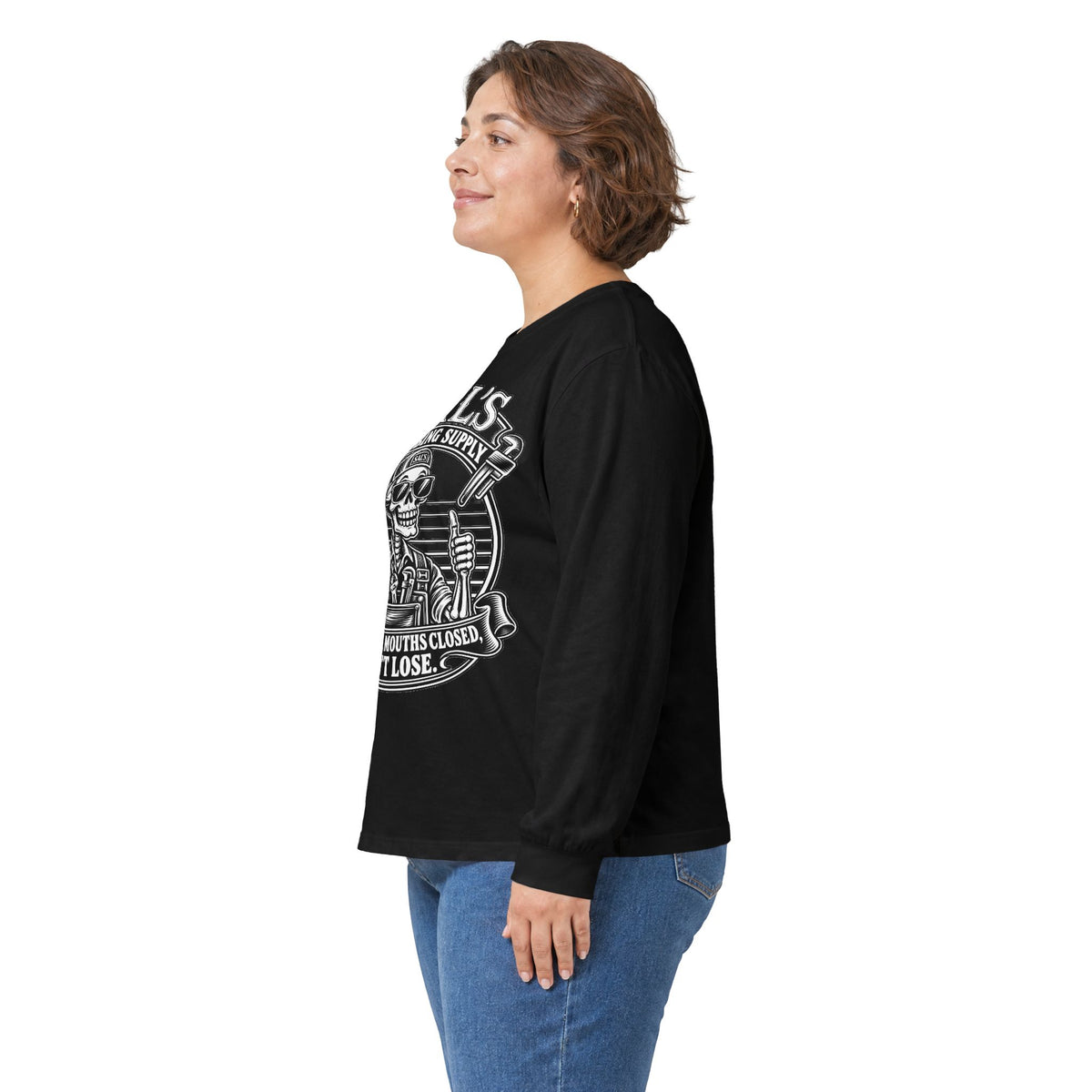 Sal's Plumbing Supply skeleton logo Long Sleeve Tee | Vintage plumber graphic